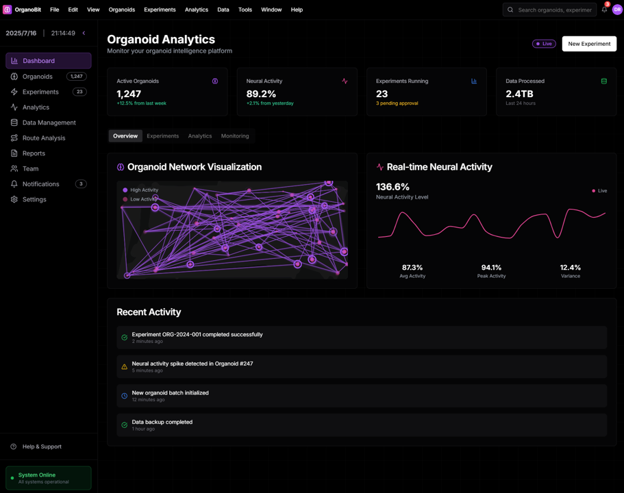 OrganoidOS.ai Dashboard Interface